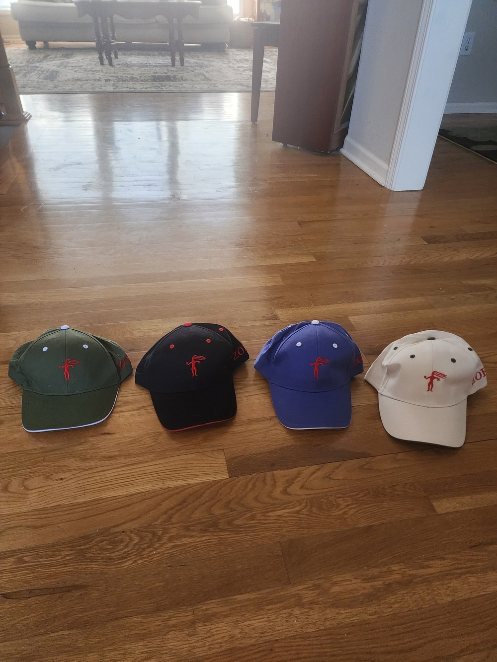 Embroidered Red Logo Baseball Cap - Black, Blue, Green, and Cream